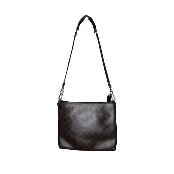 Coach Leather Crossbody Messenger Shoulder Bag Brown & Black Signature C Pattern - Picture 2 of 13